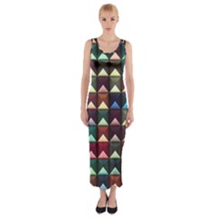 Diamond Geometric Square Design Pattern Fitted Maxi Dress by Pakjumat