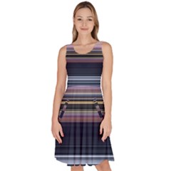 Horizontal Line Strokes Color Lines Knee Length Skater Dress With Pockets by Pakjumat