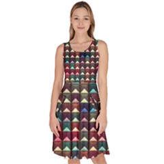 Diamond Geometric Square Design Pattern Knee Length Skater Dress With Pockets by Pakjumat