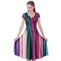 Vertical Line Color Lines Texture Cap Sleeve Wrap Front Dress View1