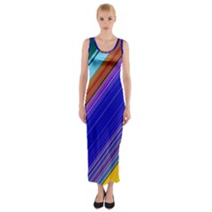 Color Lines Slanting Green Blue Fitted Maxi Dress by Pakjumat