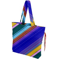 Color Lines Slanting Green Blue Drawstring Tote Bag by Pakjumat