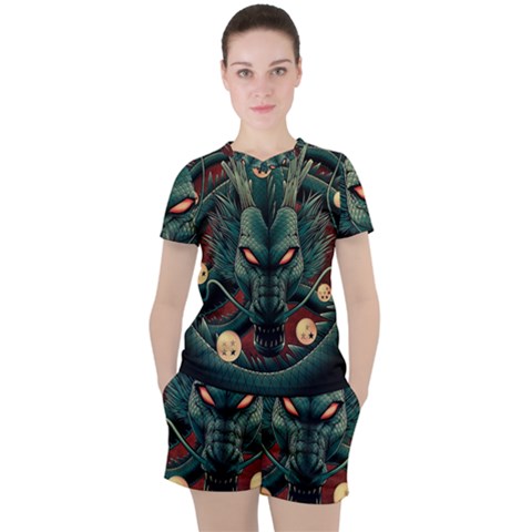 Dragon Art Women s T-shirt And Shorts Set by Pakjumat