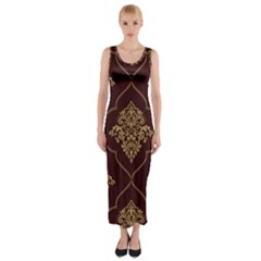 Vector Gold Ornament Pattern Seamless Damask Fitted Maxi Dress by Pakjumat