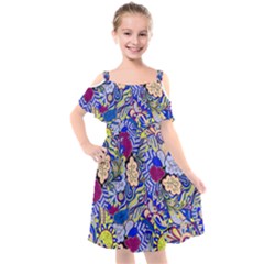 Blue Yellow Background Pattern Vector Texture Paisley Kids  Cut Out Shoulders Chiffon Dress by Pakjumat