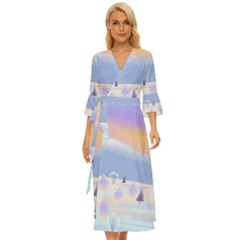 Vector Winter Landscape Sunset Evening Snow Midsummer Wrap Dress by Pakjumat