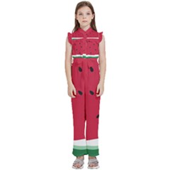 Minimalist Summer Watermelon Wallpaper Kids  Sleeveless Ruffle Edge Band Collar Chiffon One Piece by Pakjumat