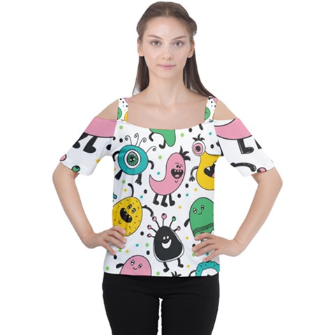 Funny Monster Pattern Cutout Shoulder T-shirt by Pakjumat