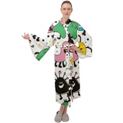 Funny Monster Pattern Maxi Velvet Kimono by Pakjumat