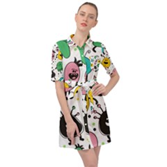 Funny Monster Pattern Belted Shirt Dress by Pakjumat