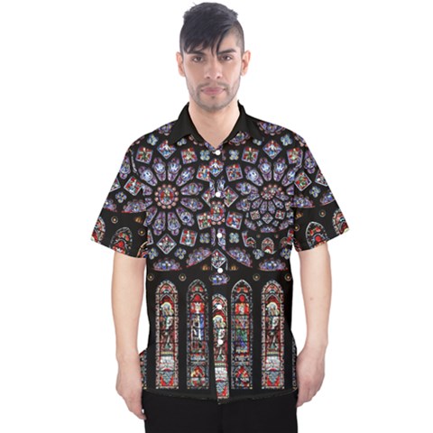 Chartres Cathedral Notre Dame De Paris Stained Glass Men s Hawaii Shirt by Maspions