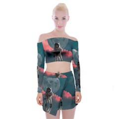 Astronaut Moon Space Nasa Planet Off Shoulder Top With Mini Skirt Set by Maspions