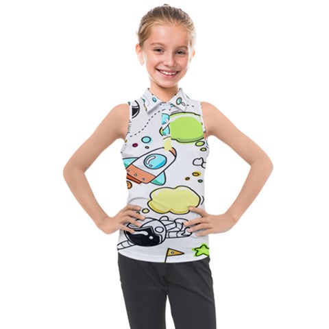 Sketch Cartoon Space Set Kids  Sleeveless Polo T-shirt by Hannah976