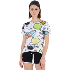 Sketch Cartoon Space Set Open Back Sport T-shirt by Hannah976