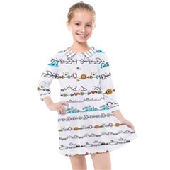 Decoration Element Style Pattern Kids  Quarter Sleeve Shirt Dress by Hannah976