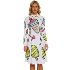 Doodle Cartoon Drawn Cone Food Long Sleeve Shirt Collar A-line Dress by Hannah976