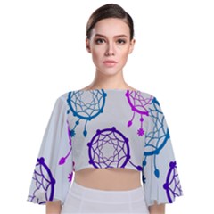 Dreamcatcher Dream Catcher Pattern Tie Back Butterfly Sleeve Chiffon Top by Hannah976