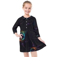 Fractal Transfer Metallic Black Kids  Quarter Sleeve Shirt Dress by Hannah976