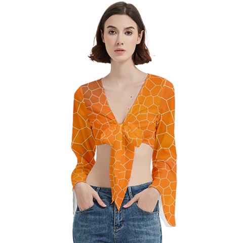 Orange Mosaic Structure Background Trumpet Sleeve Cropped Top by Hannah976