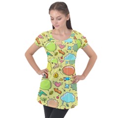 Cute Sketch Child Graphic Funny Puff Sleeve Tunic Top by Hannah976