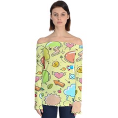 Cute Sketch Child Graphic Funny Off Shoulder Long Sleeve Top by Hannah976