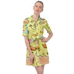 Cute Sketch Child Graphic Funny Belted Shirt Dress by Hannah976