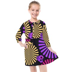 Seamless Halloween Day Of The Dead Kids  Quarter Sleeve Shirt Dress by Hannah976