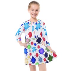 Inks Drops Black Colorful Paint Kids  Quarter Sleeve Shirt Dress by Hannah976