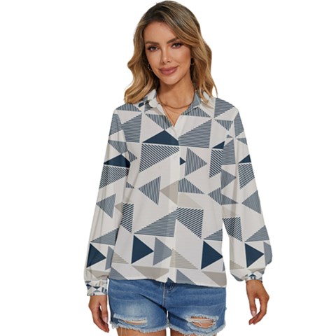 Geometric Triangle Modern Mosaic Women s Long Sleeve Button Up Shirt by Hannah976