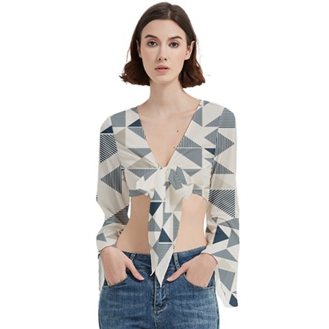 Geometric Triangle Modern Mosaic Trumpet Sleeve Cropped Top by Hannah976