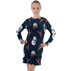 Santa Snowman Long Sleeve Hoodie Dress by ConteMonfrey