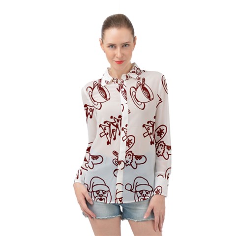 Red And White Christmas Breakfast  Long Sleeve Chiffon Shirt by ConteMonfrey