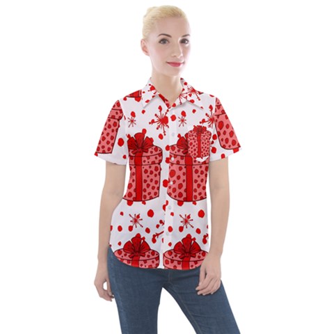 Cute Gift Boxes Women s Short Sleeve Pocket Shirt by ConteMonfrey