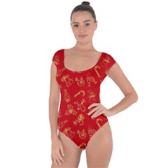 Holy Night - Christmas Symbols  Short Sleeve Leotard  by ConteMonfrey