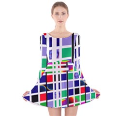 Color Graffiti Pattern Geometric Long Sleeve Velvet Skater Dress by Hannah976