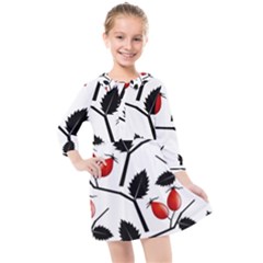 Rose Hip Pattern Branches Autumn Kids  Quarter Sleeve Shirt Dress by Hannah976