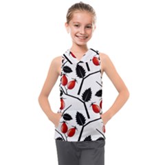 Rose Hip Pattern Branches Autumn Kids  Sleeveless Hoodie by Hannah976