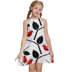 Rose Hip Pattern Branches Autumn Kids  Halter Collar Waist Tie Chiffon Dress by Hannah976