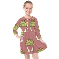 Cactus Pattern Background Texture Kids  Quarter Sleeve Shirt Dress by Hannah976