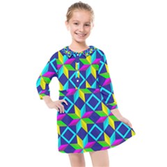 Pattern Star Abstract Background Kids  Quarter Sleeve Shirt Dress by Hannah976