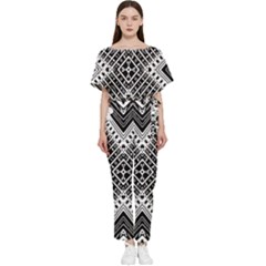 Pattern Tile Repeating Geometric Batwing Lightweight Chiffon Jumpsuit by Hannah976