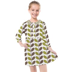 Leaf Plant Pattern Seamless Kids  Quarter Sleeve Shirt Dress by Hannah976