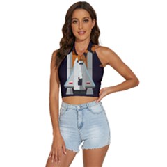 Rocket Space Universe Spaceship Backless Halter Cami Shirt by Sarkoni