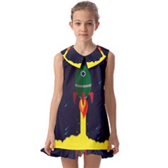 Rocket Halftone Astrology Astronaut Kids  Pilgrim Collar Ruffle Hem Dress by Sarkoni