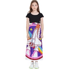 Badge Patch Pink Rainbow Rocket Kids  Flared Maxi Skirt by Sarkoni