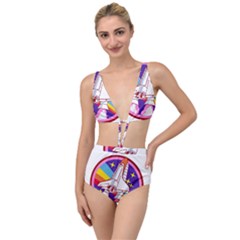 Badge Patch Pink Rainbow Rocket Tied Up Two Piece Swimsuit by Sarkoni