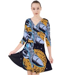 Astronaut Planet Space Science Quarter Sleeve Front Wrap Dress by Sarkoni