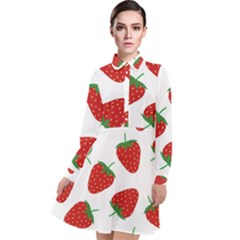 Seamless Pattern Fresh Strawberry Long Sleeve Chiffon Shirt Dress by Sarkoni