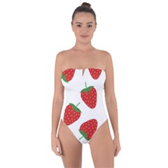 Seamless Pattern Fresh Strawberry Tie Back One Piece Swimsuit by Sarkoni