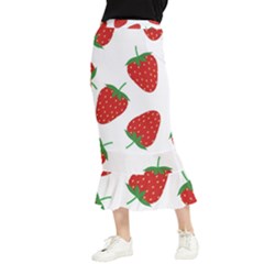 Seamless Pattern Fresh Strawberry Maxi Fishtail Chiffon Skirt by Sarkoni